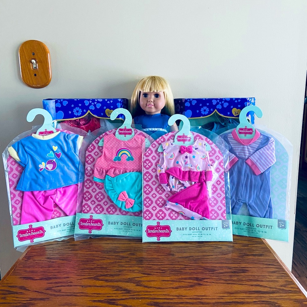 6 NWT Tenderhearts Outfits and a Beautiful 16” Doll - Picture 10 of 11